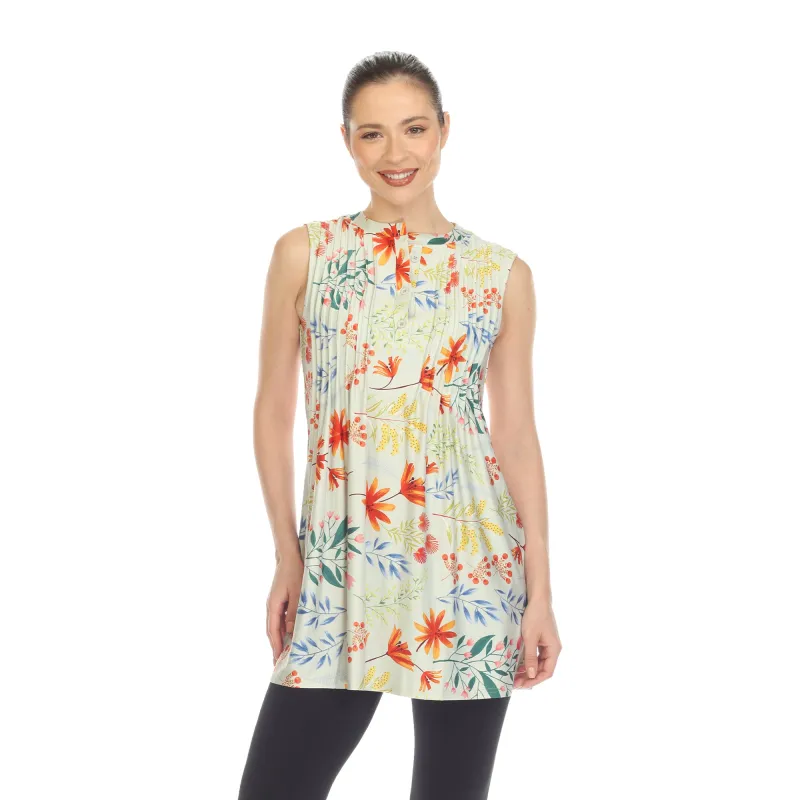 Women's Floral Sleeveless Tunic Top made by White Mark