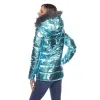 Women's Metallic Puffer Coat with Hoodie sold by White Mark