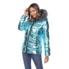 Women's Metallic Puffer Coat with Hoodie sold by White Mark