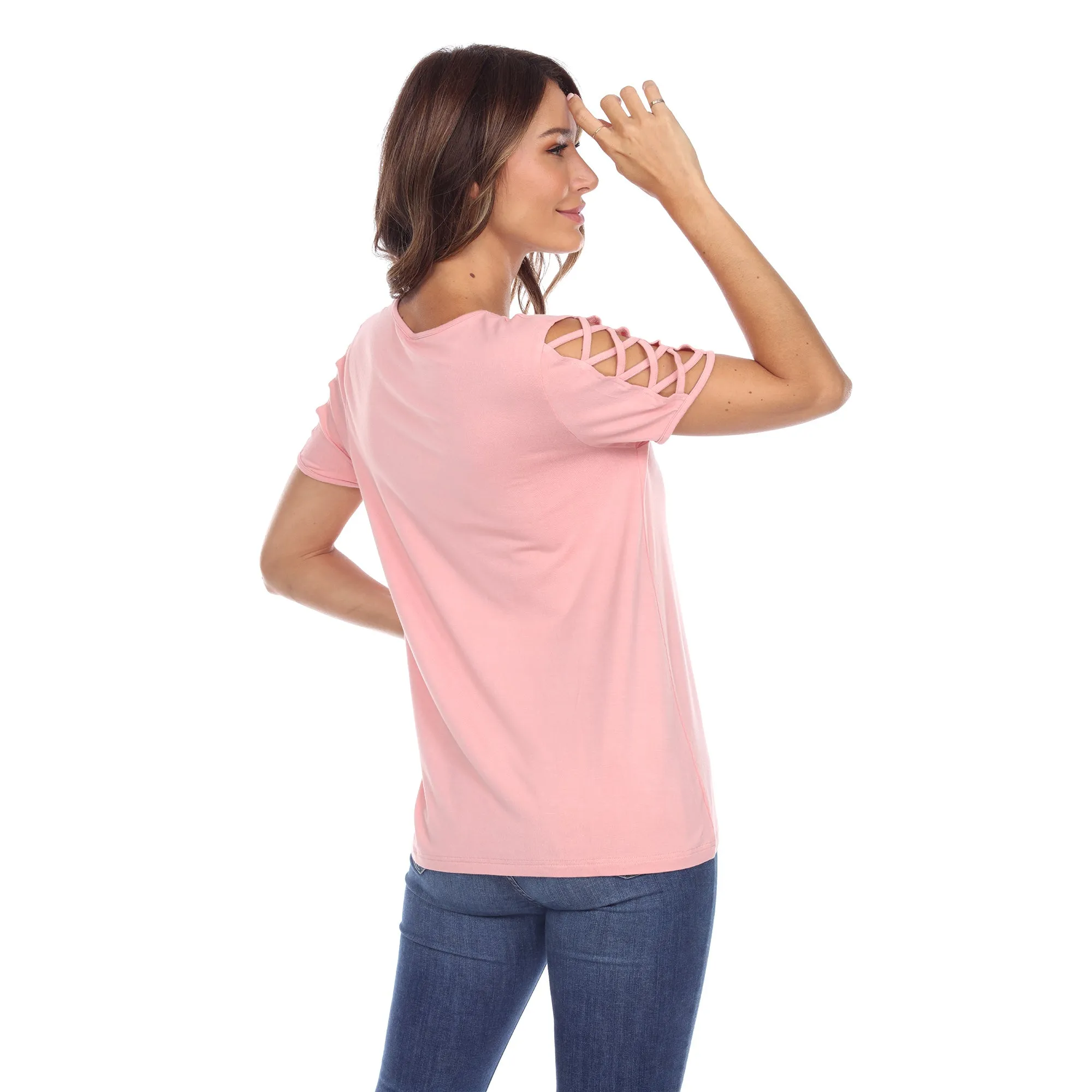 Women's Keyhole Neck Cutout Short Sleeve Top sold by White Mark product image thumbnail 3
