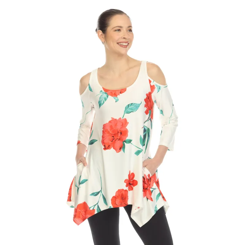 Women's Floral Printed Cold Shoulder Tunic sold by White Mark
