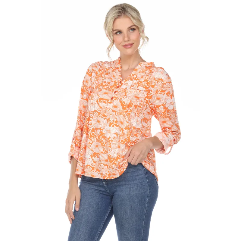 Women's Pleated Long Sleeve Floral Print Blouse sold by White Mark
