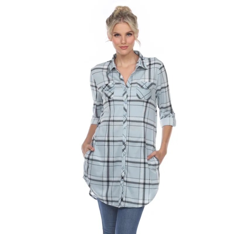 Women's Plaid Tunic Shirt sold by White Mark