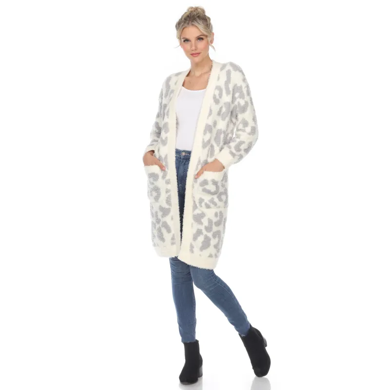 Women's Leopard Print Open Front Sherpa Coat sold by White Mark
