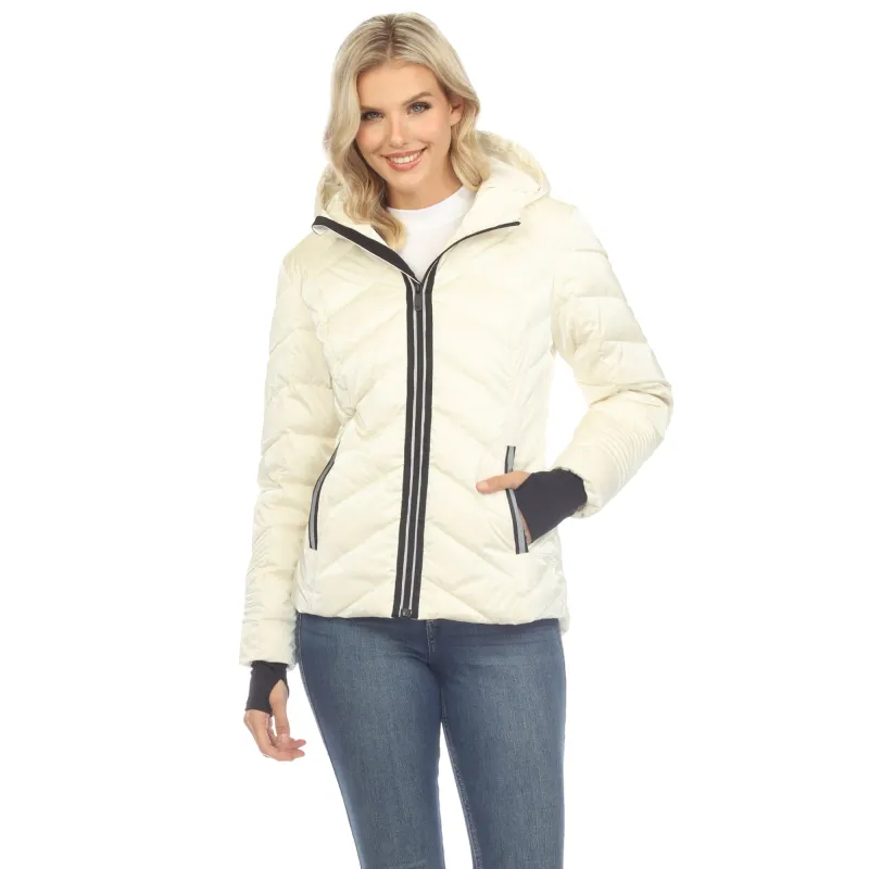 Women's Midweight Quilted Contrast With Thumbholes Hooded Jacket sold by White Mark