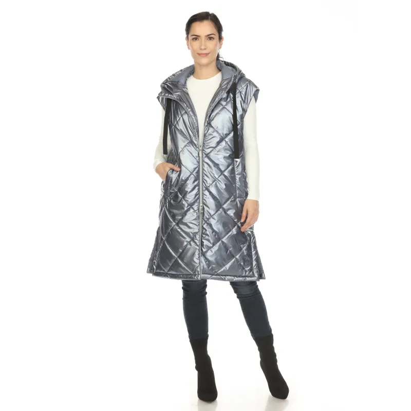 Women's Metallic Long Puffer Vest sold by White Mark