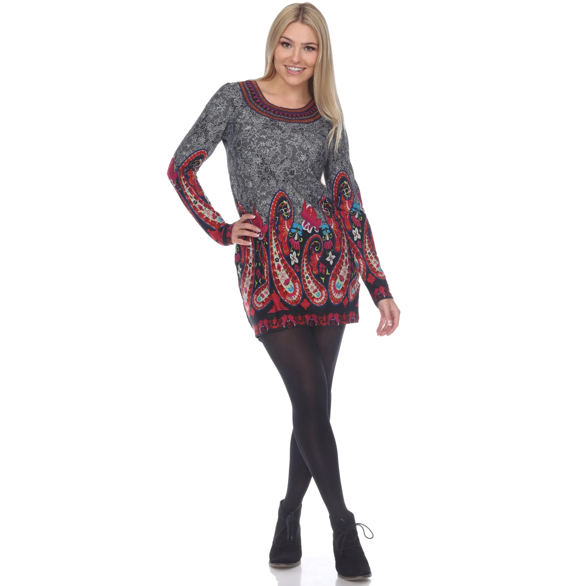 Women's Sandrine Embroidered Sweater Dress sold by White Mark product image thumbnail 2