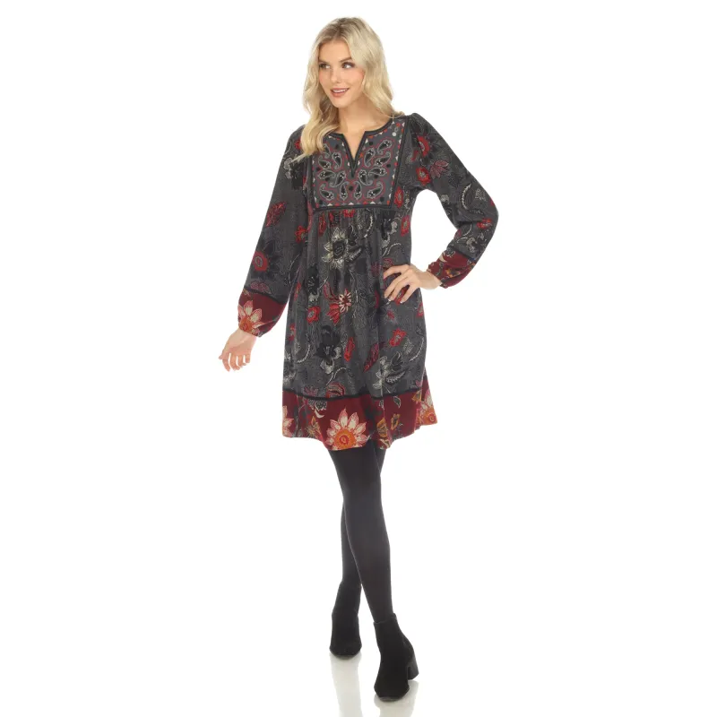 Women's Paisley Flower Embroidered Sweater Dress sold by White Mark