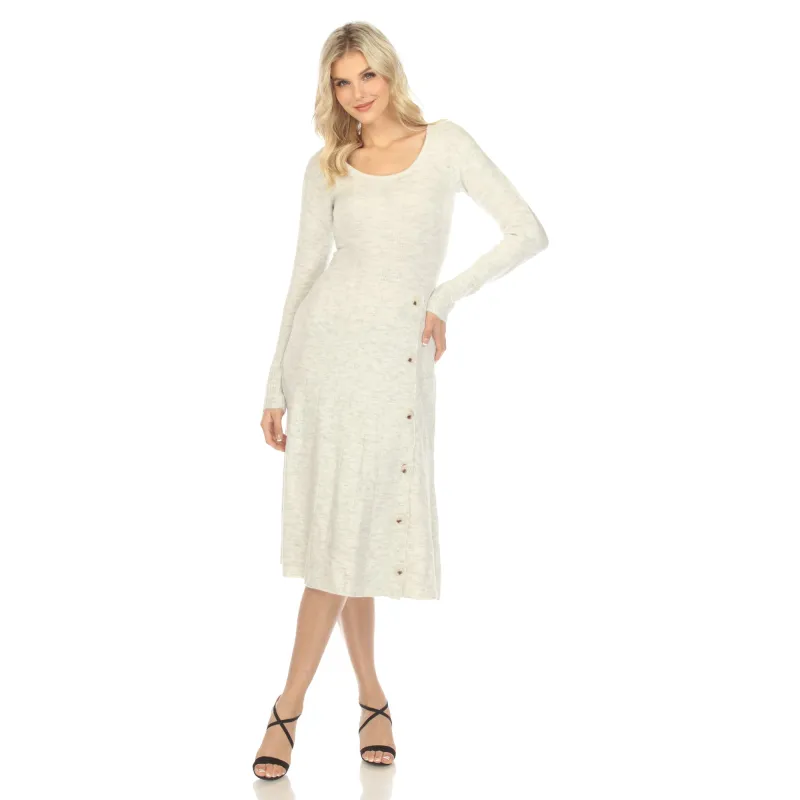 Women's Crew Neck Fit and Flare Sweater Midi Dress sold by White Mark