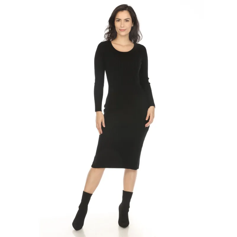 Women's Long Sleeve Rib Midi Sweater Dress sold by White Mark