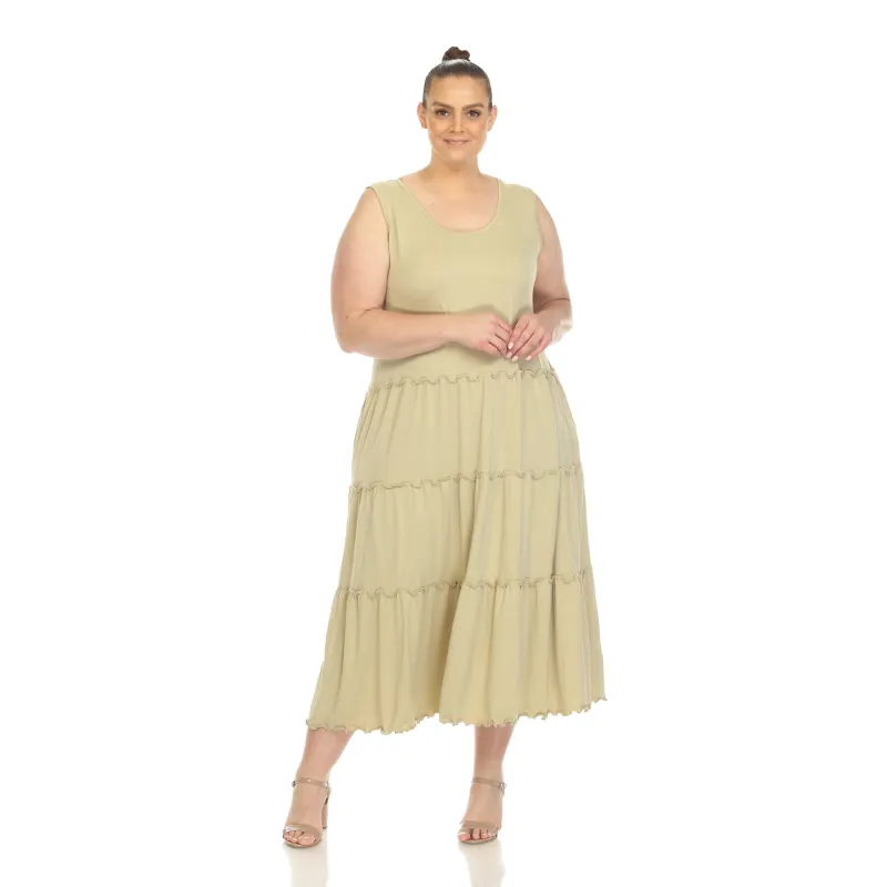 Women's Plus Size Scoop Neck Tiered Midi Dress sold by White Mark