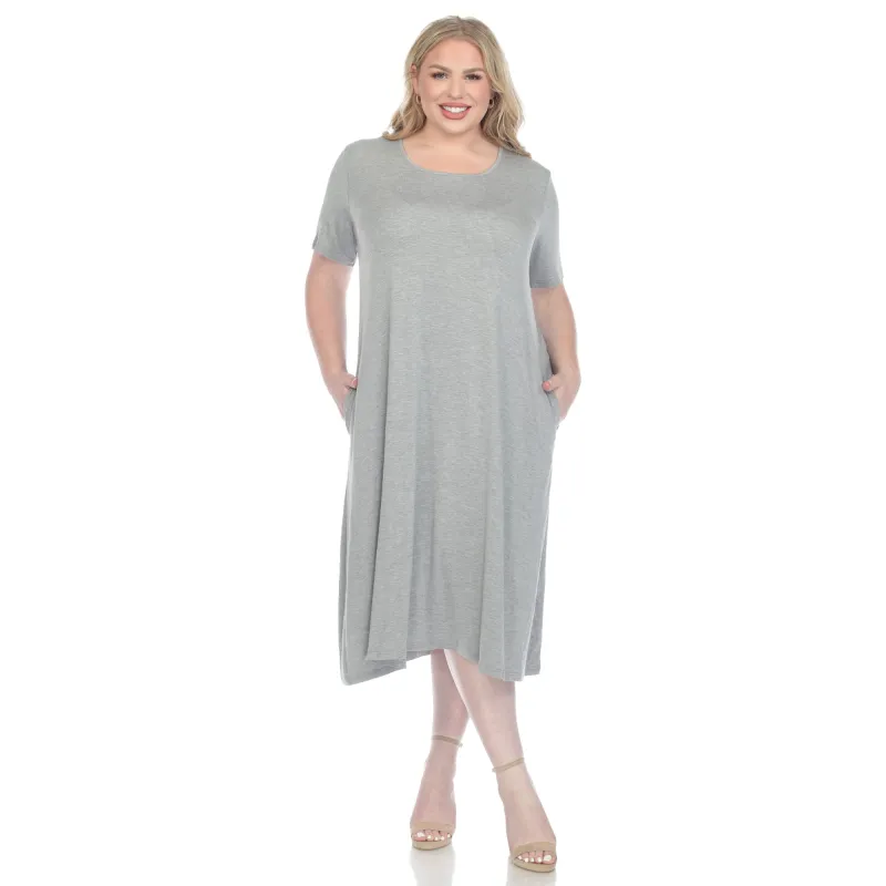 Women's Plus Size Short Sleeve Pocket Swing Midi Dress sold by White Mark