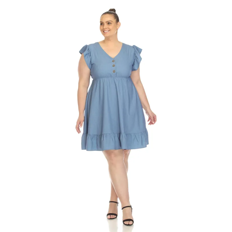 Women's Plus Size Ruffle Sleeve Knee-Length Dress sold by White Mark