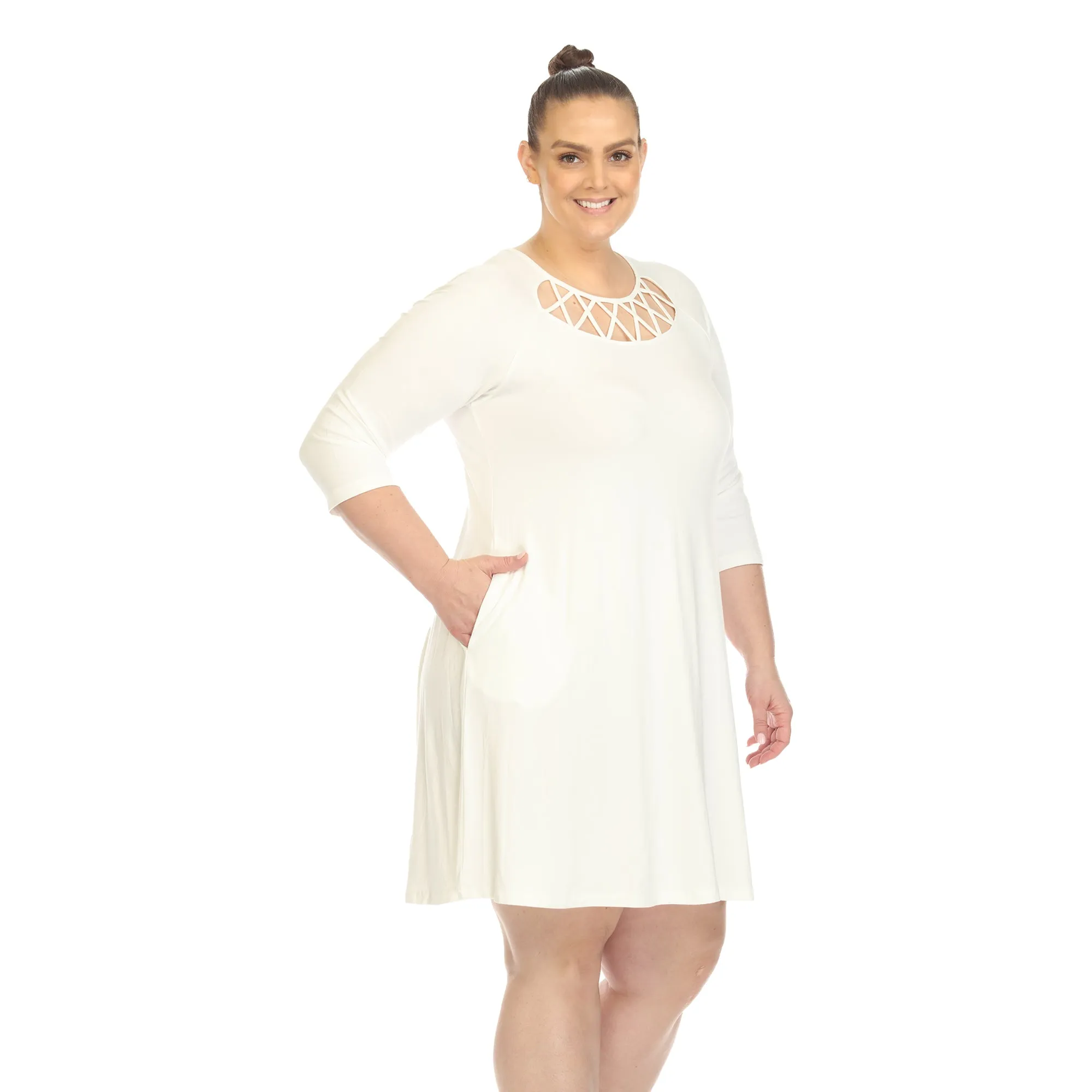 Women's Plus Size Criss Cross Neckline Swing Midi Dress sold by White Mark product image thumbnail 3
