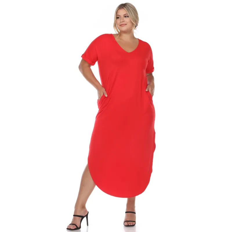 Women's Plus Size Short Sleeve V-neck Maxi Dress sold by White Mark