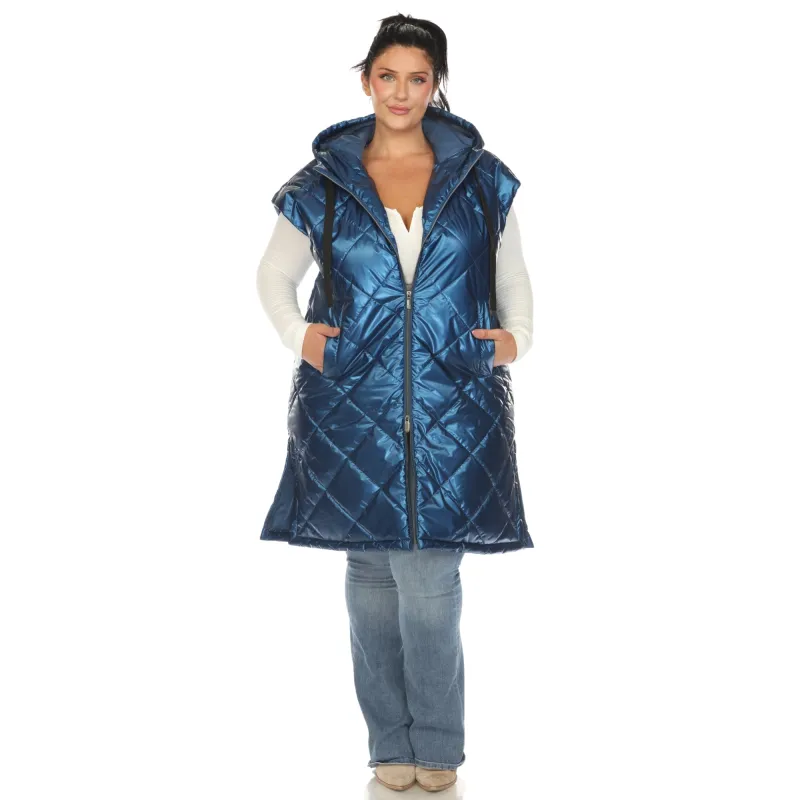 Women's Plus Size Metallic Diamond Puffer Vest sold by White Mark