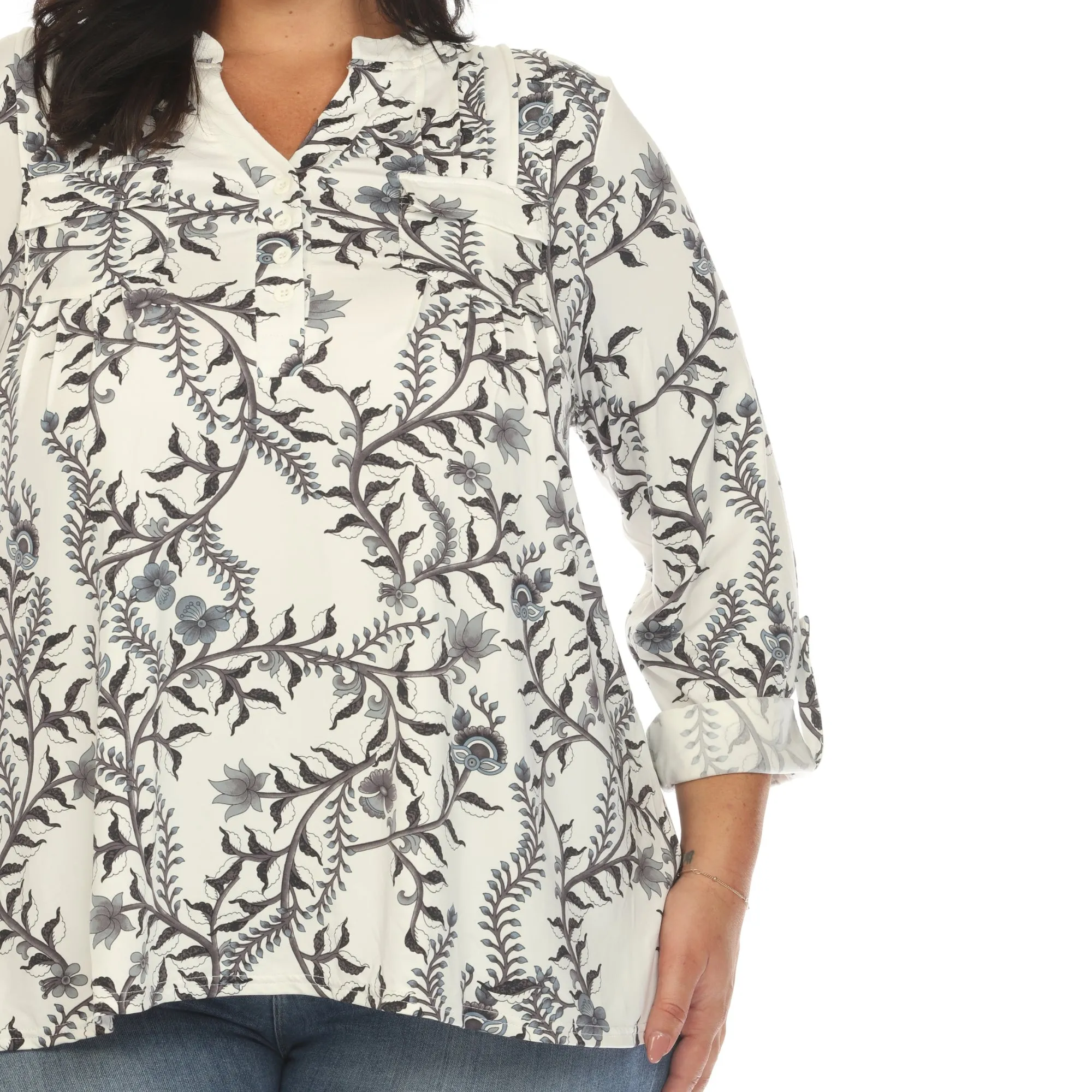 Women's Plus Size Paisley Button Front Tunic Top sold by White Mark product image thumbnail 4