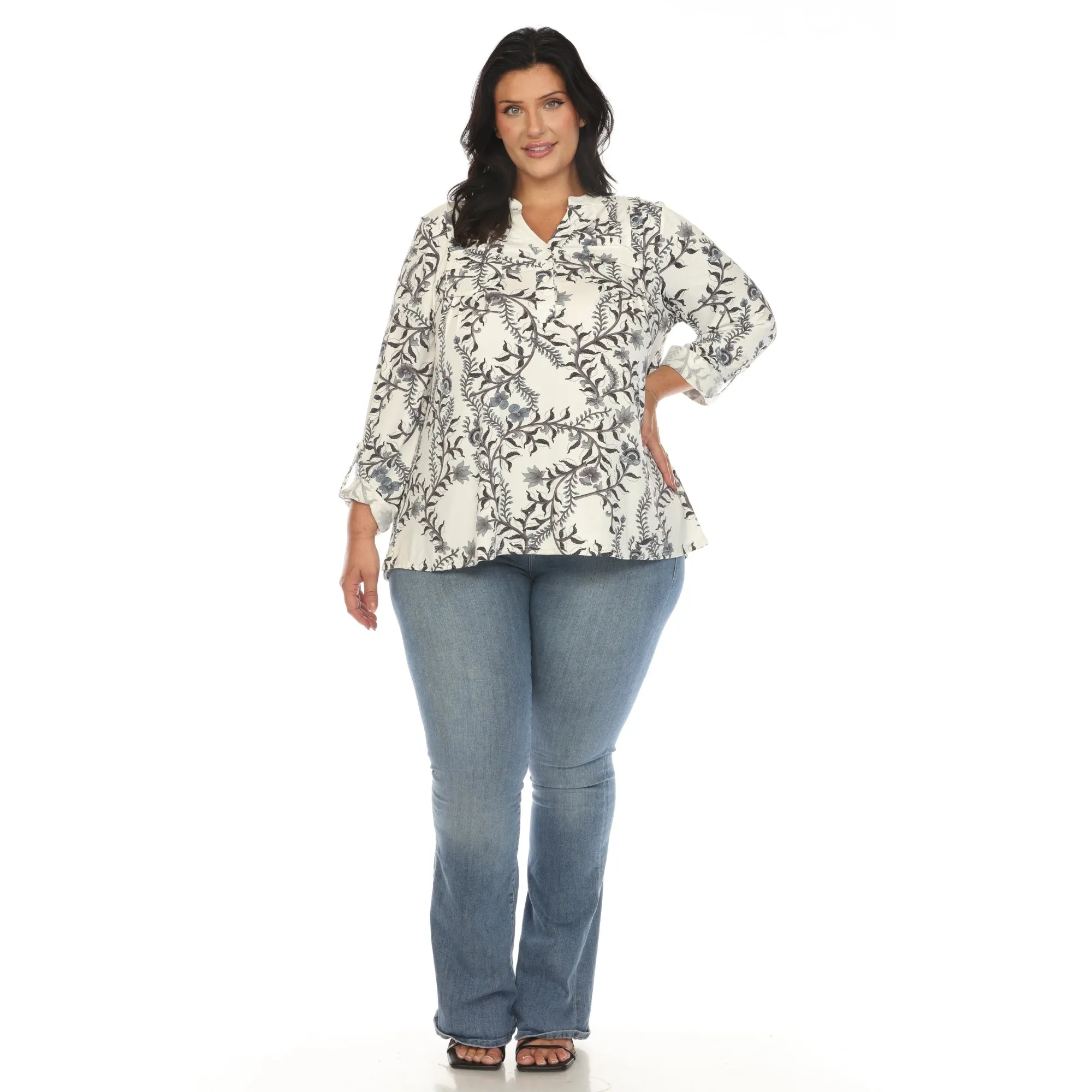 Women's Plus Size Paisley Button Front Tunic Top sold by White Mark product image thumbnail 5