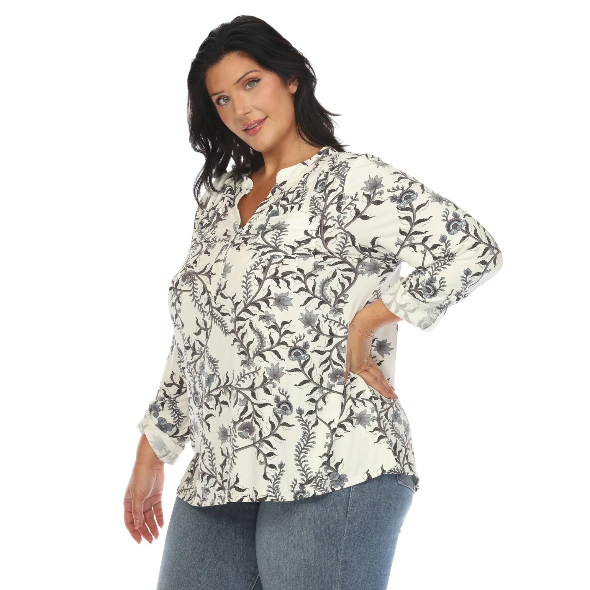 Women's Plus Size Paisley Button Front Tunic Top sold by White Mark product image thumbnail 2