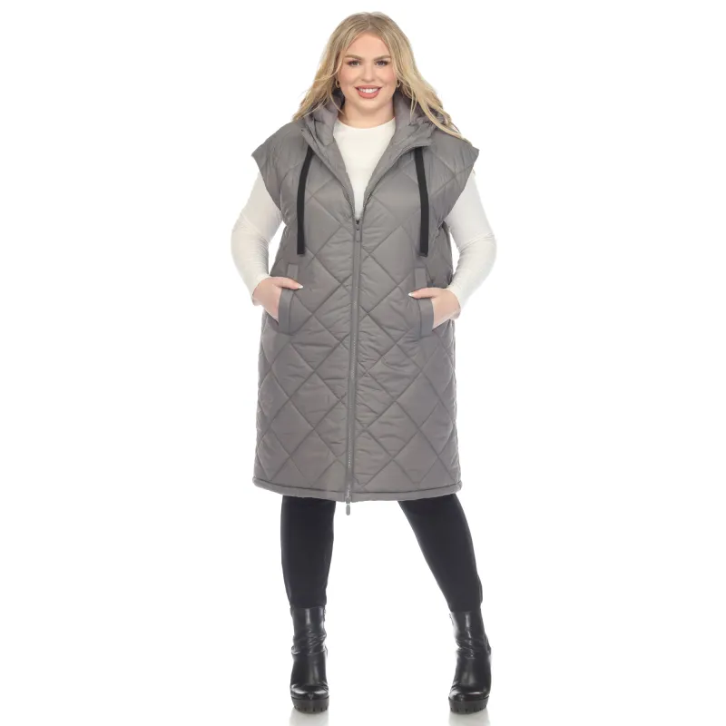 Women's Plus Size Diamond Quilted Hooded Puffer Vest sold by White Mark