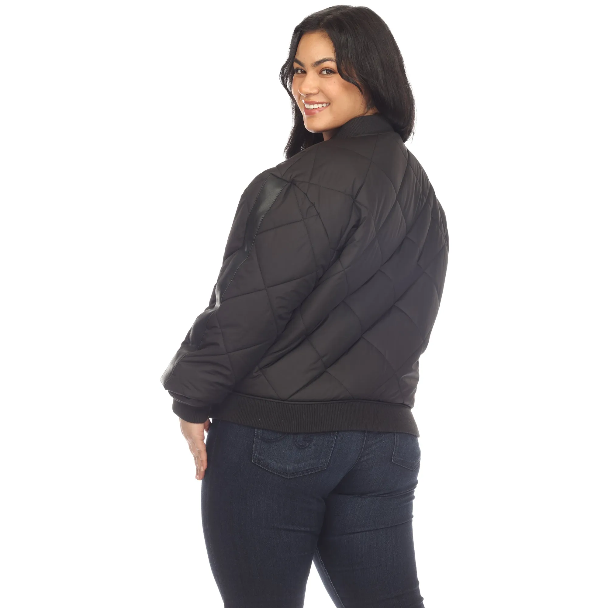 Women's Plus Size Lightweight Diamond Quilted Puffer Bomber Jacket sold by White Mark product image thumbnail 3