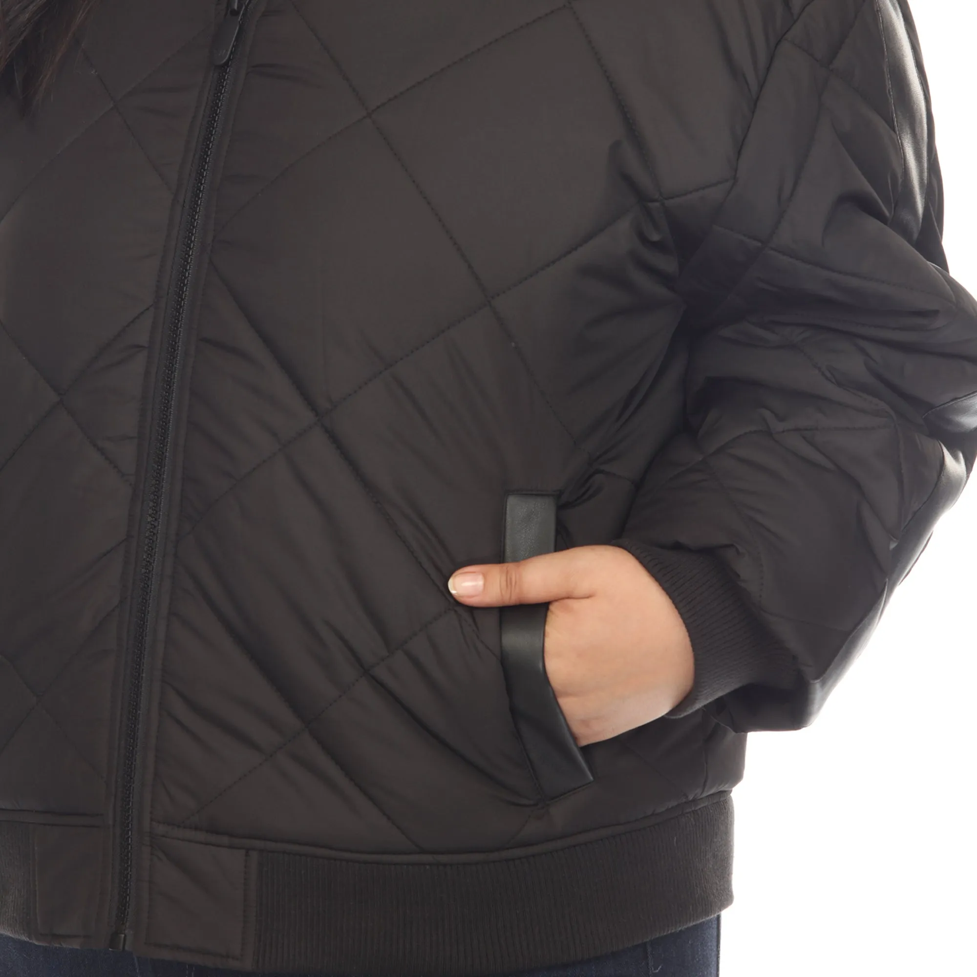 Women's Plus Size Lightweight Diamond Quilted Puffer Bomber Jacket sold by White Mark product image thumbnail 5