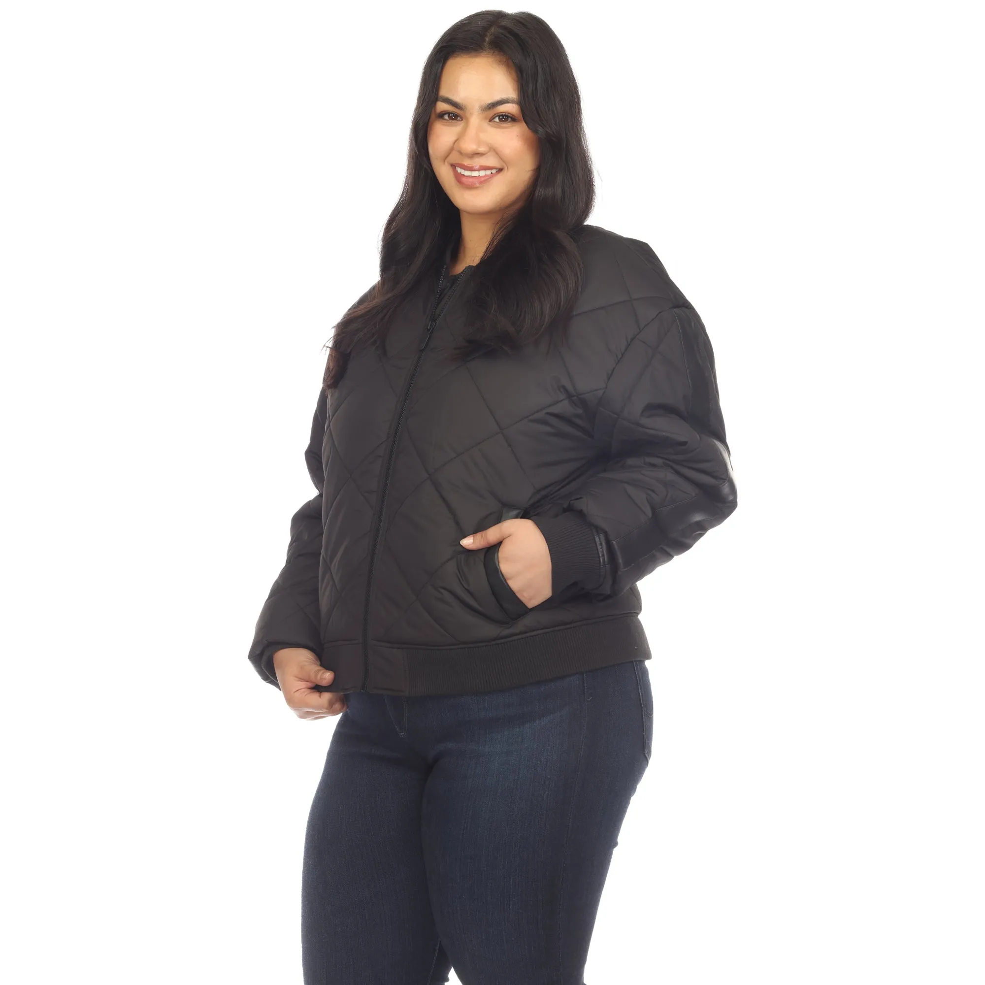 Women's Plus Size Lightweight Diamond Quilted Puffer Bomber Jacket sold by White Mark product image thumbnail 2