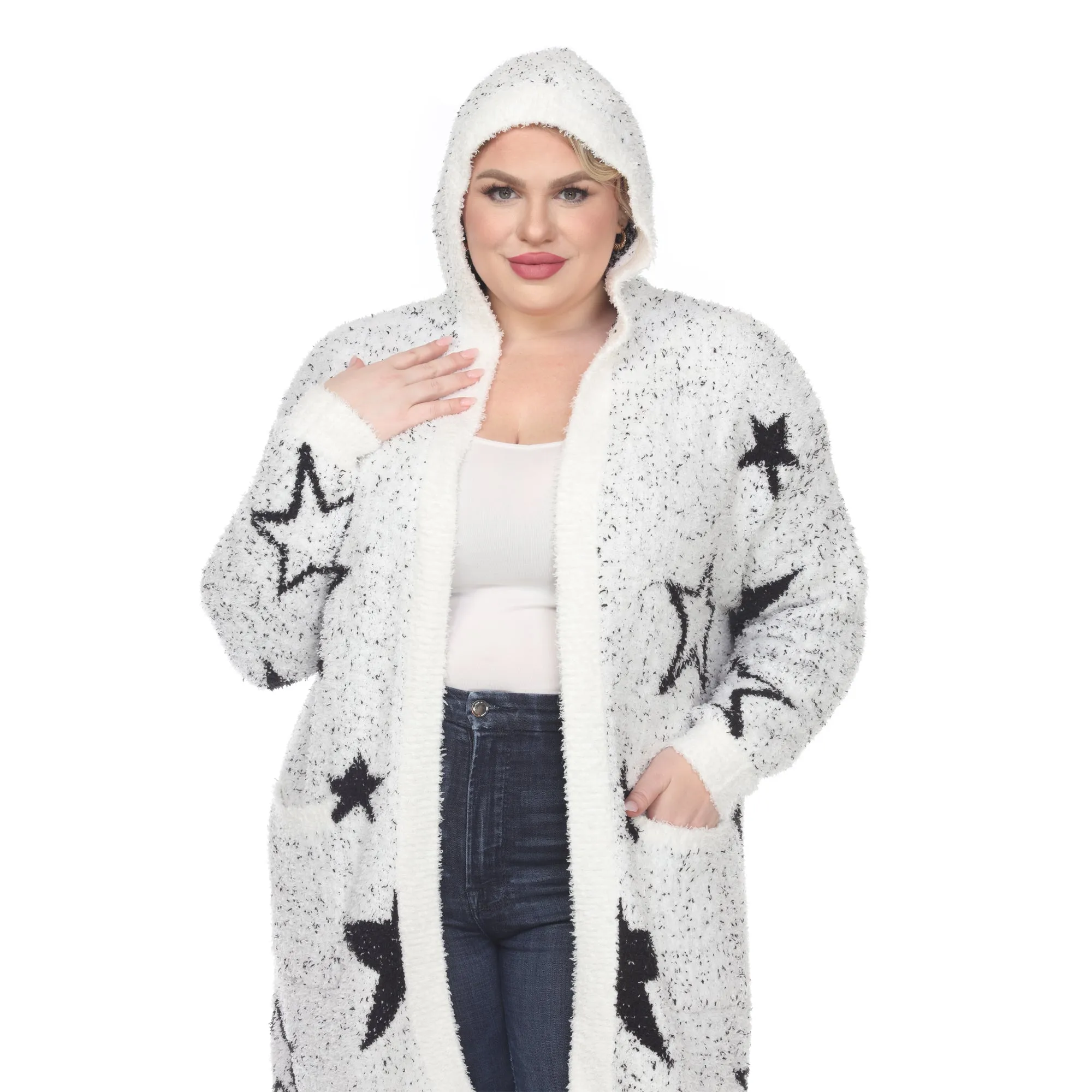 Women's Plus Hooded Open Front Sherpa Coat sold by White Mark product image thumbnail 5