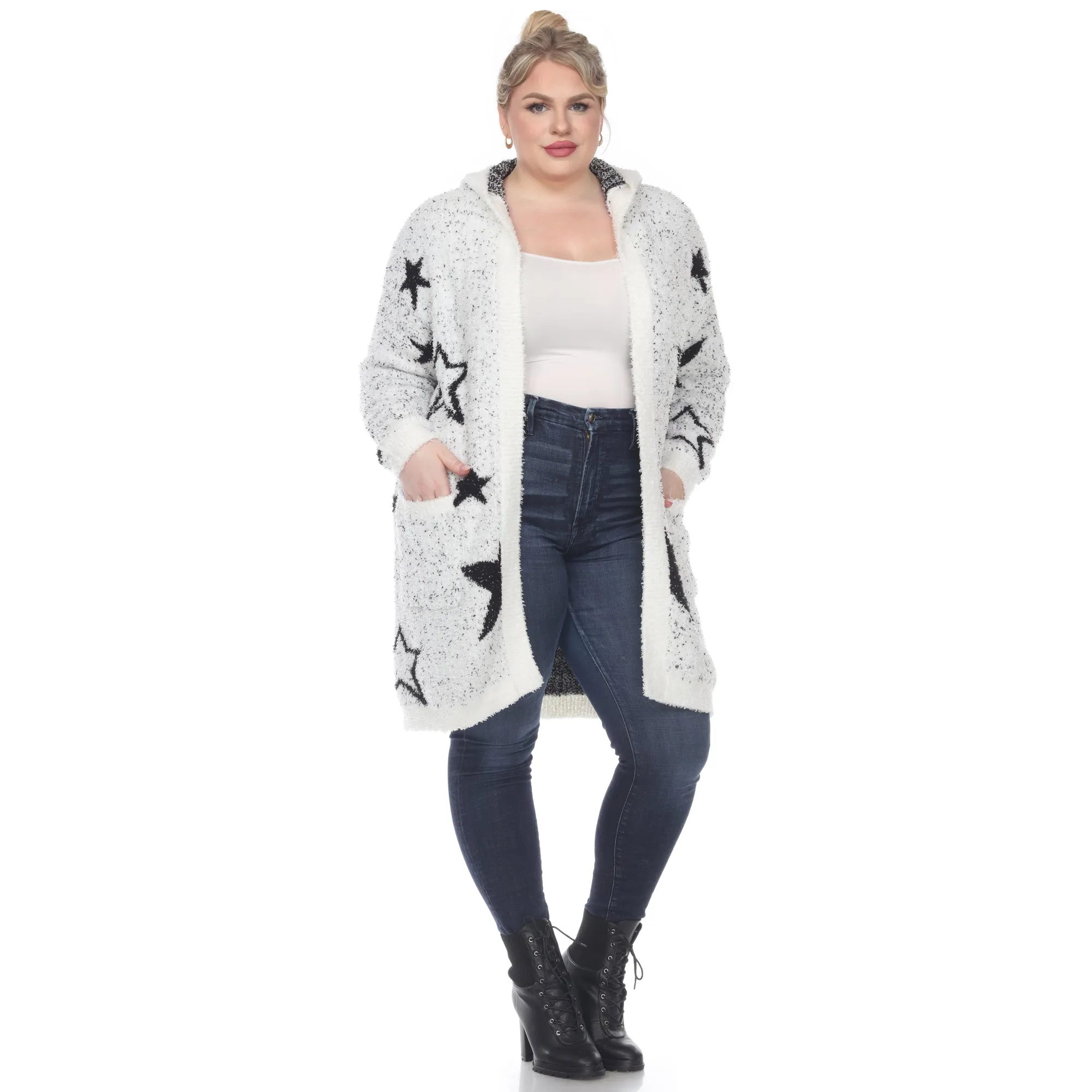 Women's Plus Hooded Open Front Sherpa Coat sold by White Mark product image thumbnail 3