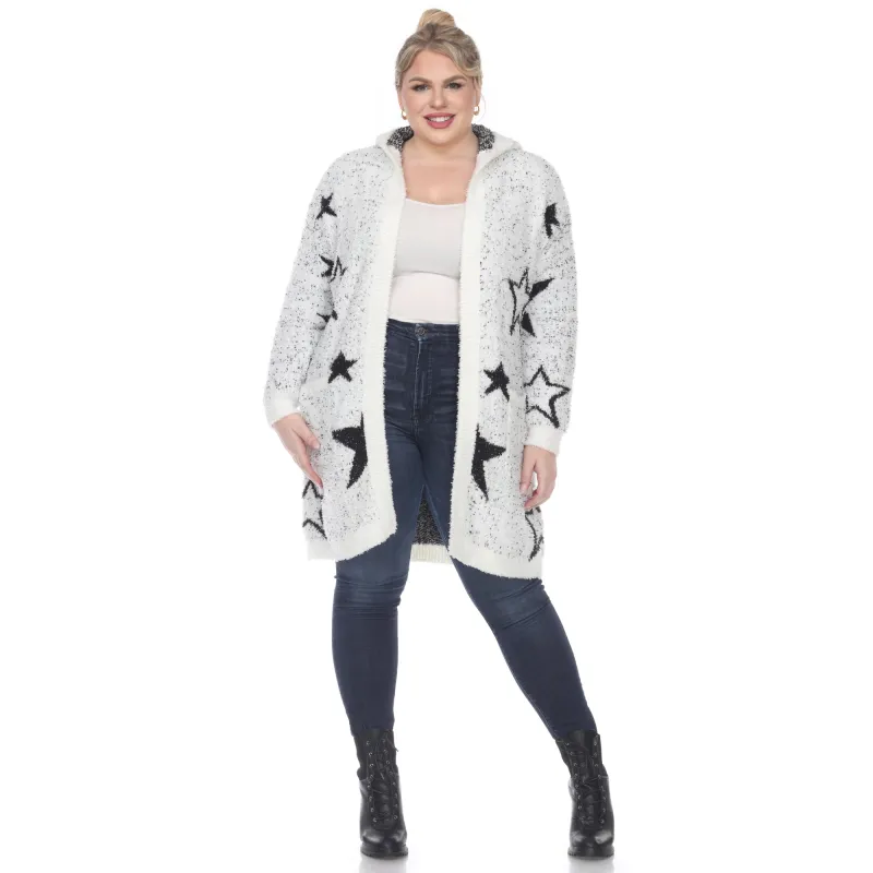 Women's Plus Hooded Open Front Sherpa Coat sold by White Mark