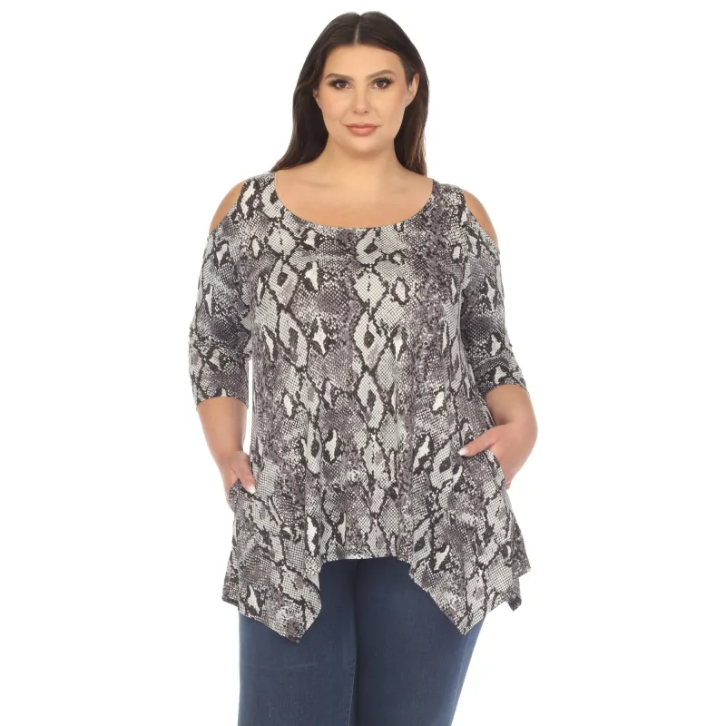 Women's Plus Size Snake Print Cold Shoulder Tunic sold by White Mark