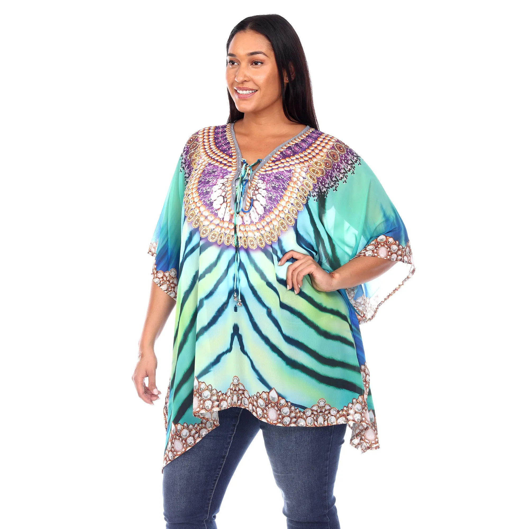 Women's Plus Size Short Caftan with Tie-up Neckline sold by White Mark product image thumbnail 2