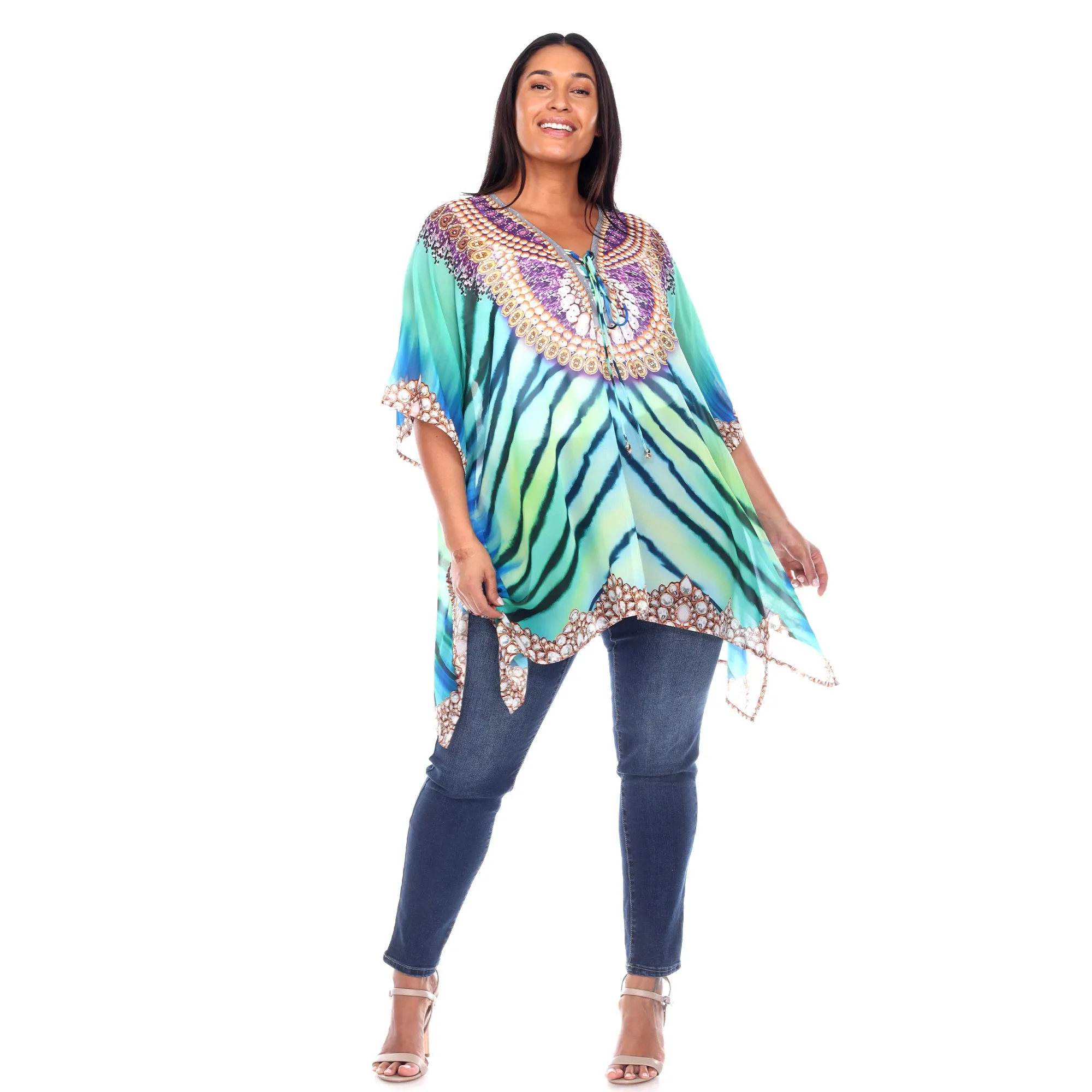 Women's Plus Size Short Caftan with Tie-up Neckline sold by White Mark product image thumbnail 4