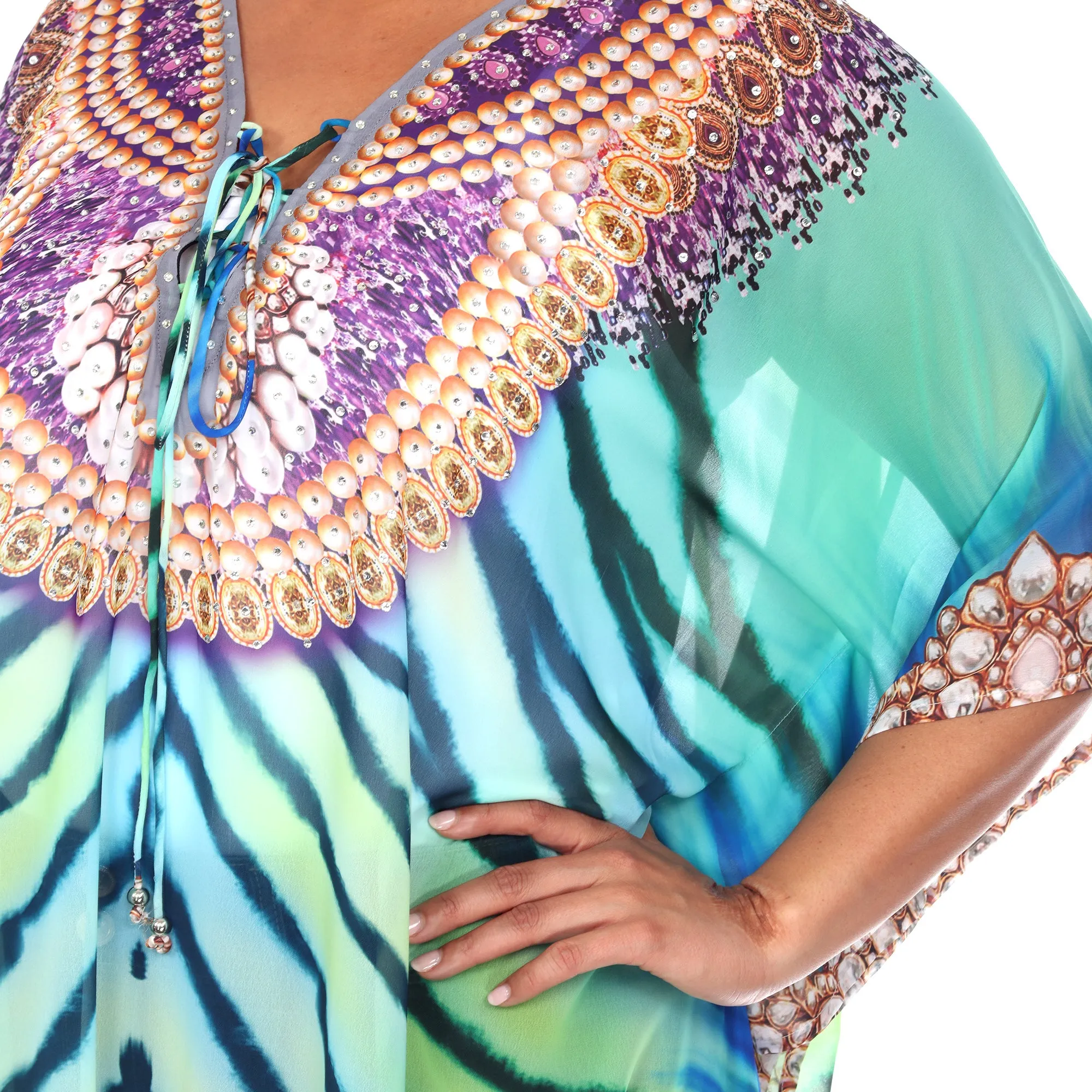 Women's Plus Size Short Caftan with Tie-up Neckline sold by White Mark product image thumbnail 5