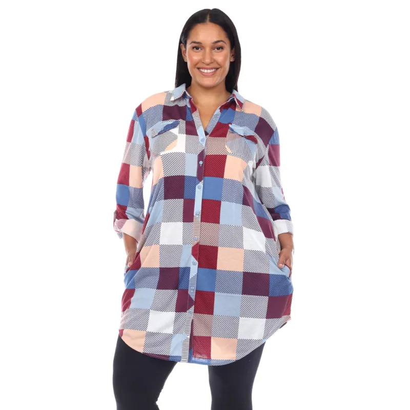 Women's Plus Size Plaid Tunic Shirt made by White Mark