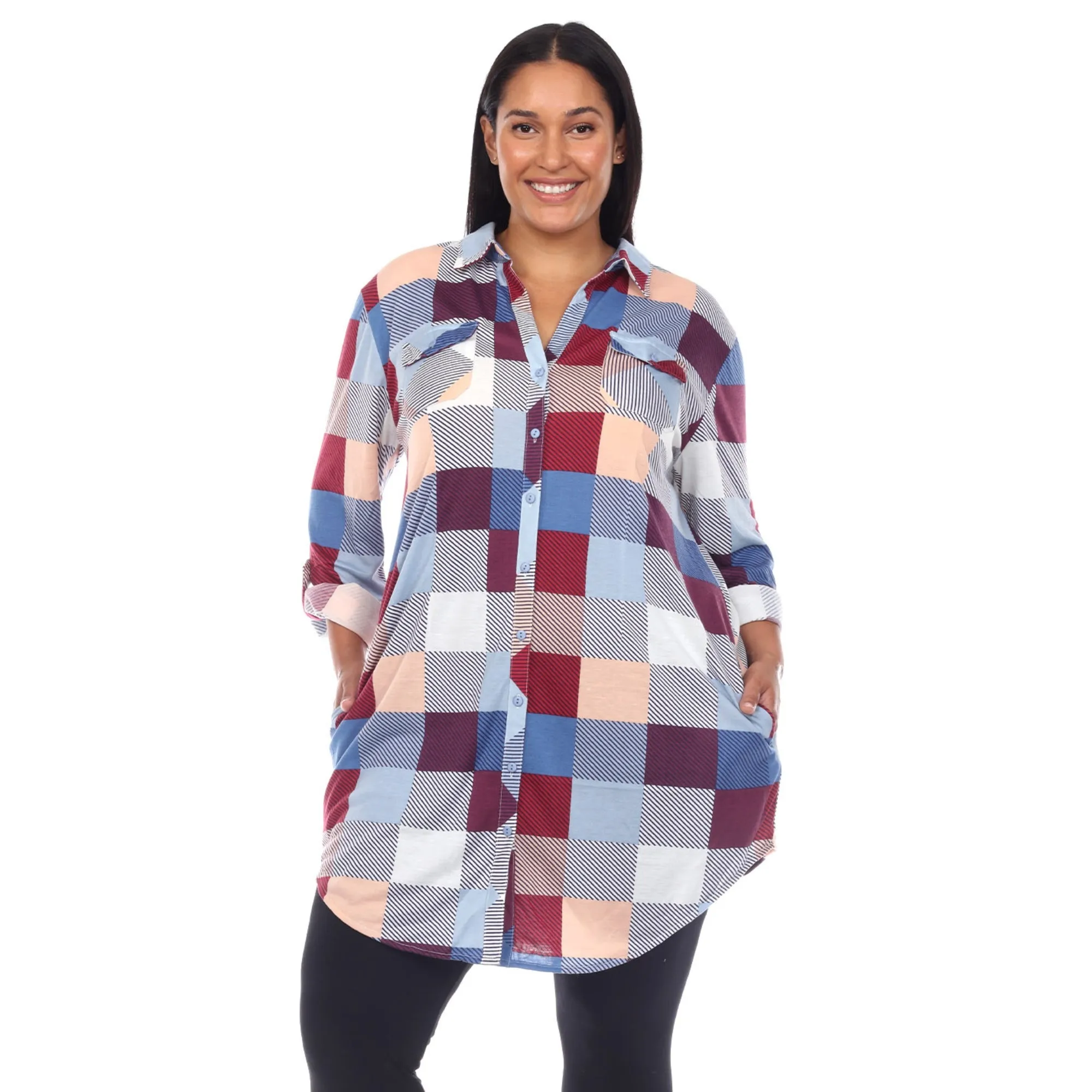 Women's Plus Size Plaid Tunic Shirt sold by White Mark