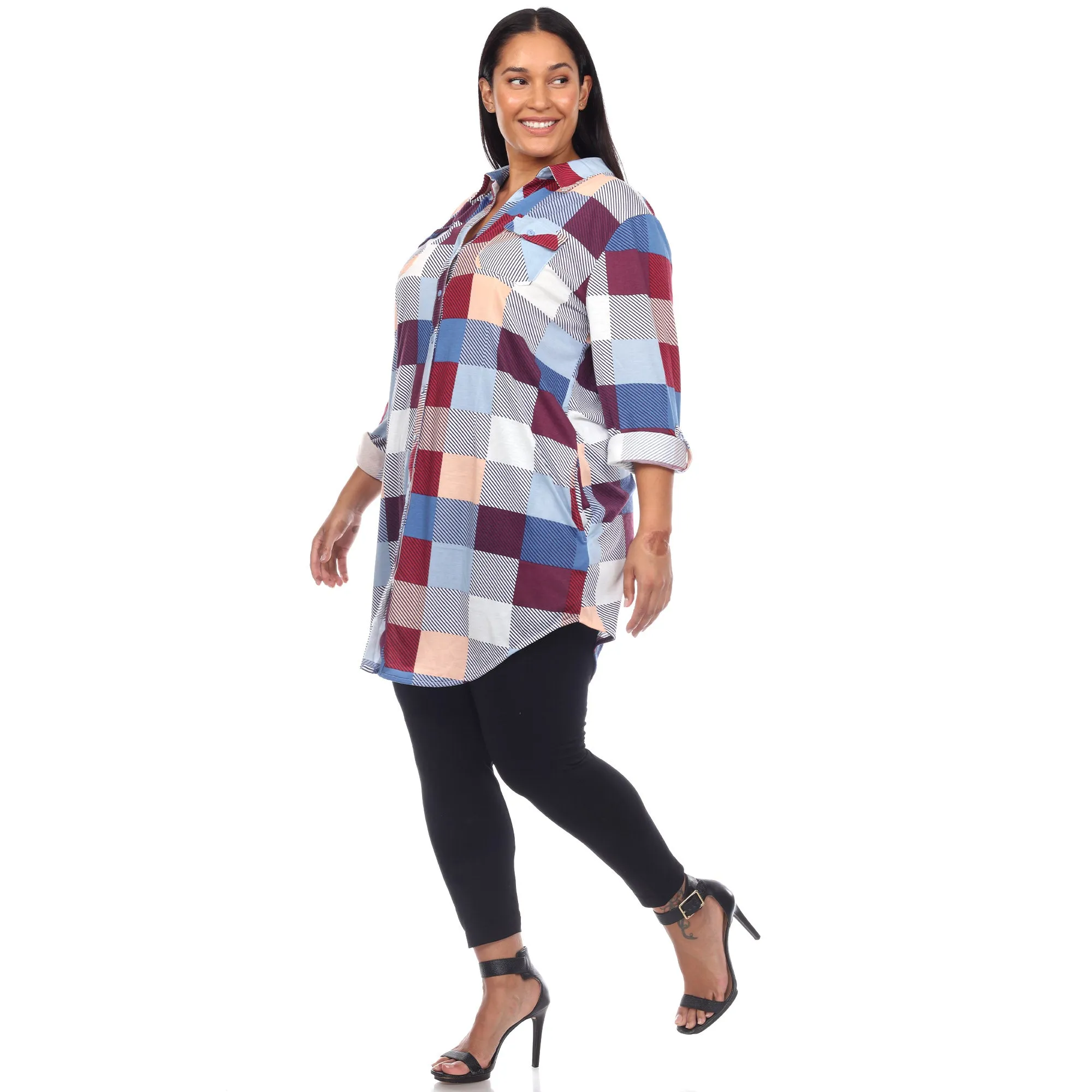 Women's Plus Size Plaid Tunic Shirt sold by White Mark product image thumbnail 3