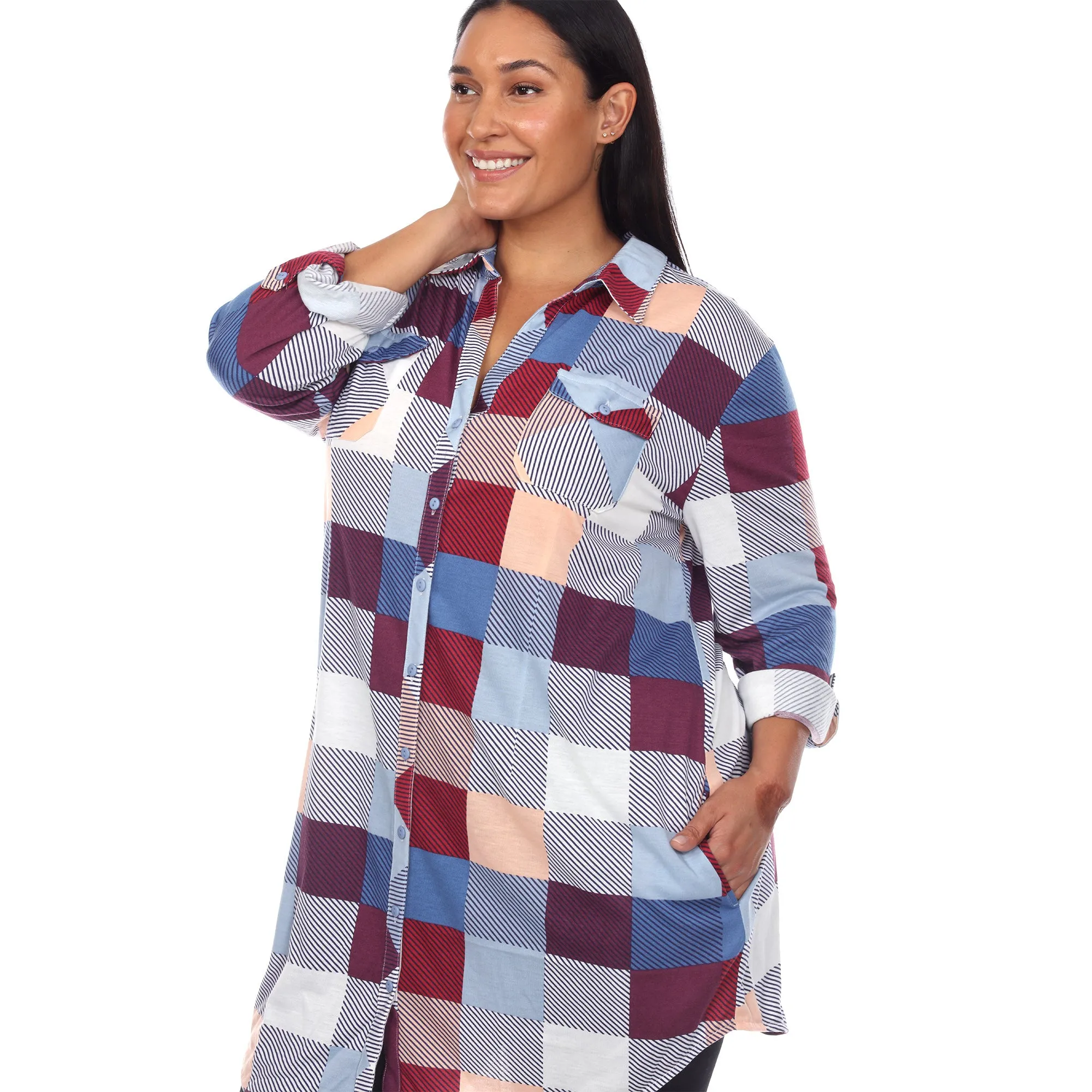 Women's Plus Size Plaid Tunic Shirt sold by White Mark product image thumbnail 4