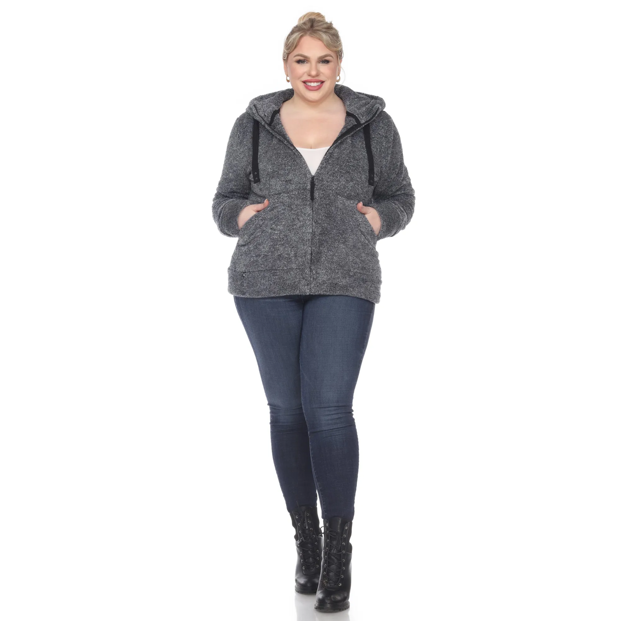 Women's Plus Size Hooded Sherpa Jacket sold by White Mark product image thumbnail 4