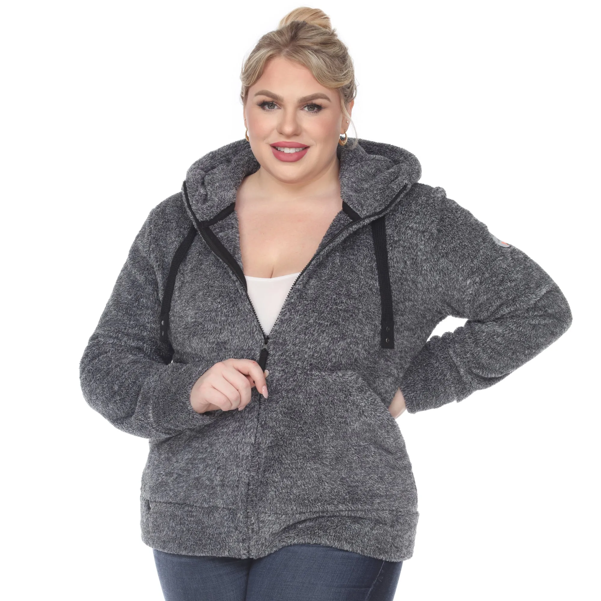 Women's Plus Size Hooded Sherpa Jacket sold by White Mark