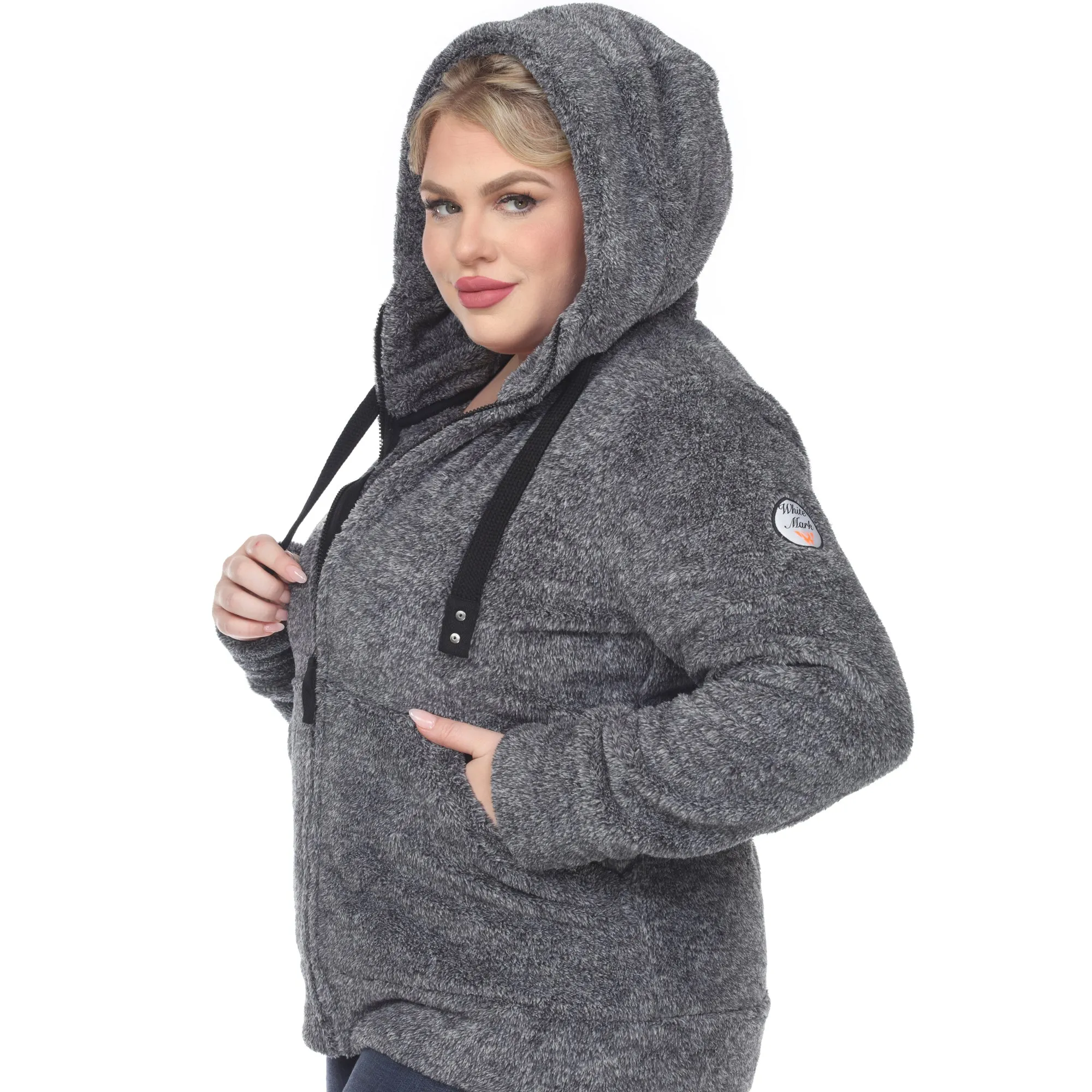 Women's Plus Size Hooded Sherpa Jacket sold by White Mark product image thumbnail 5