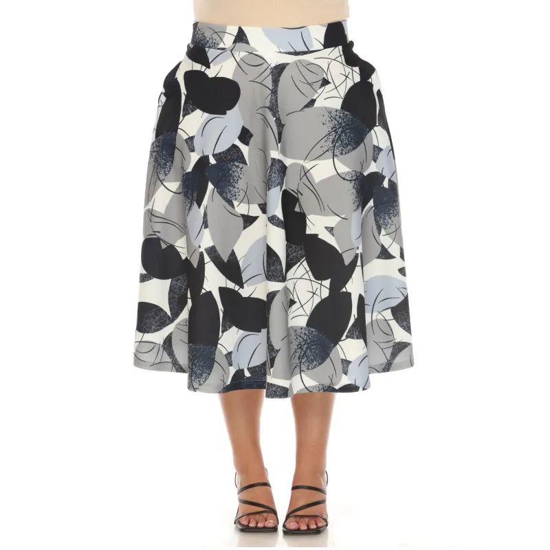 Plus Size Leaf Print Vintage Flared Midi Skirt sold by White Mark