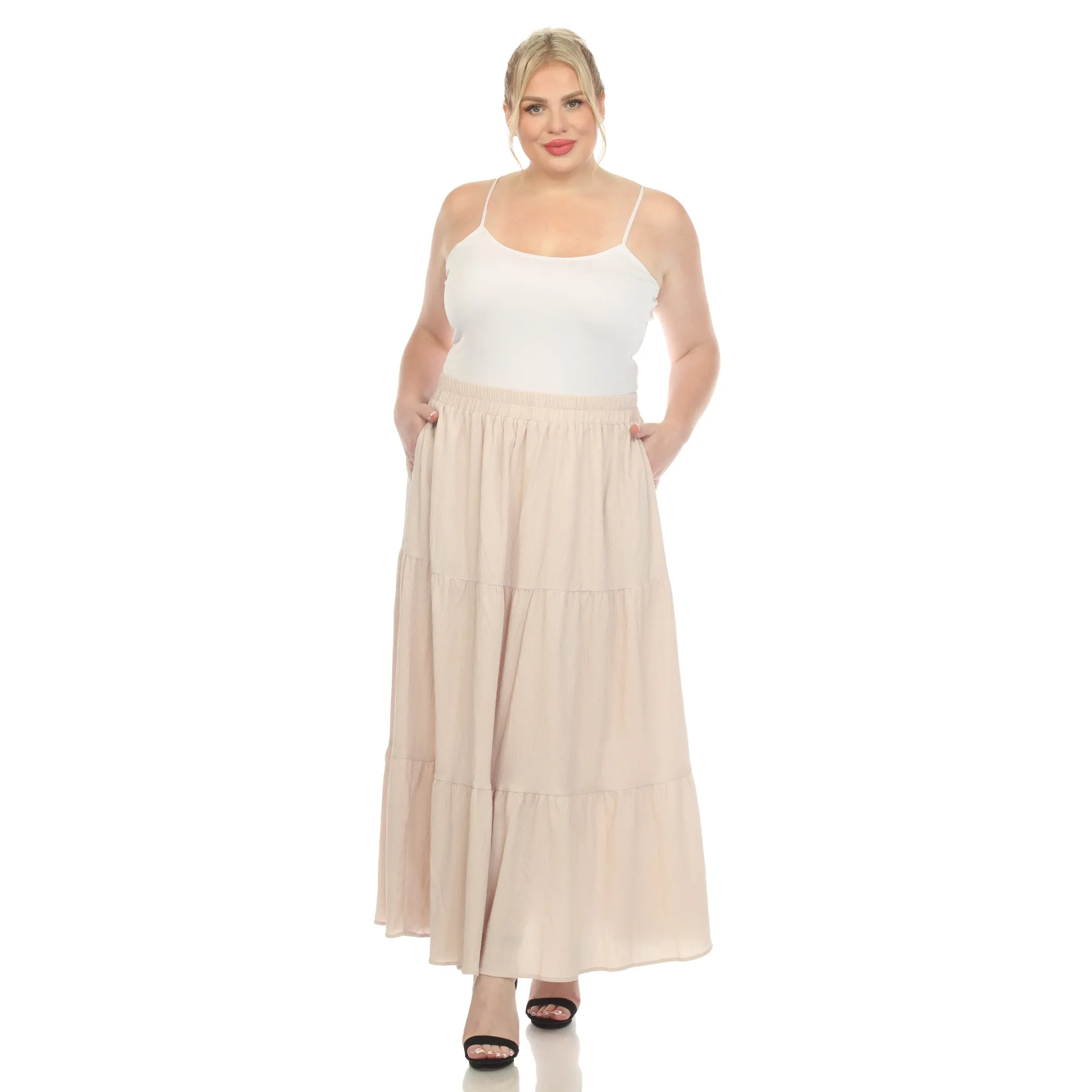 Plus Size Pleated Tiered Maxi Skirt sold by White Mark product image thumbnail 5