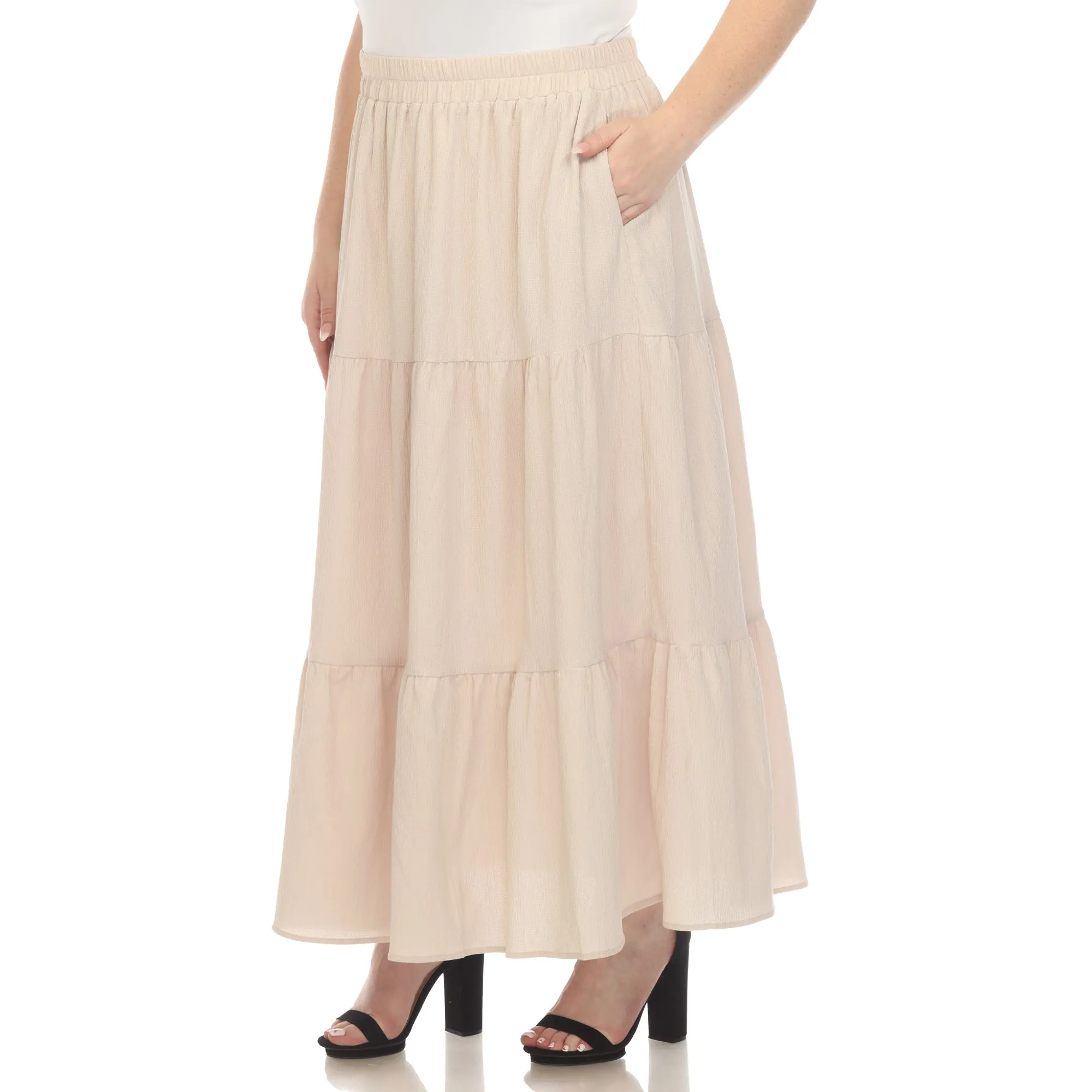 Plus Size Pleated Tiered Maxi Skirt sold by White Mark product image thumbnail 2
