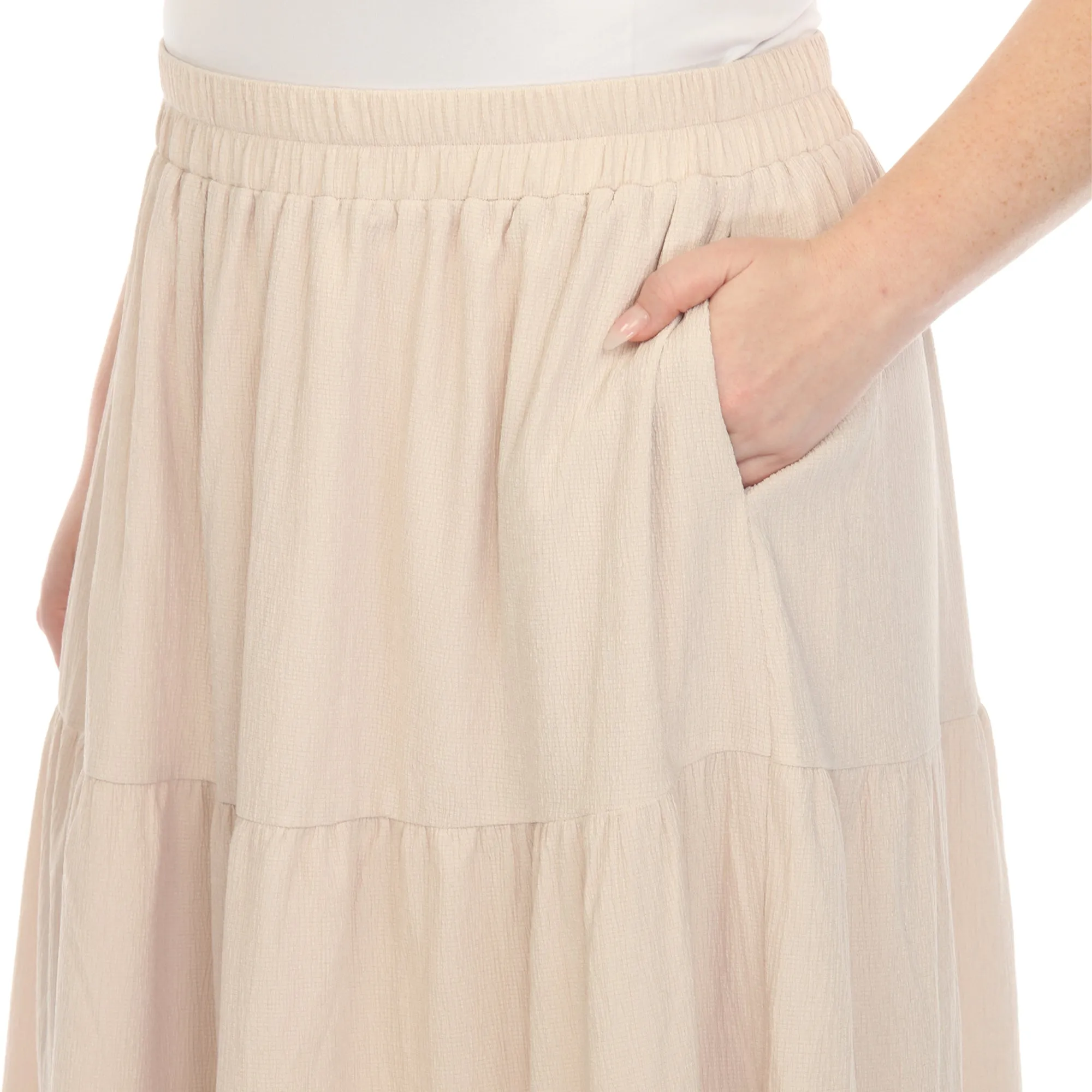 Plus Size Pleated Tiered Maxi Skirt sold by White Mark product image thumbnail 4