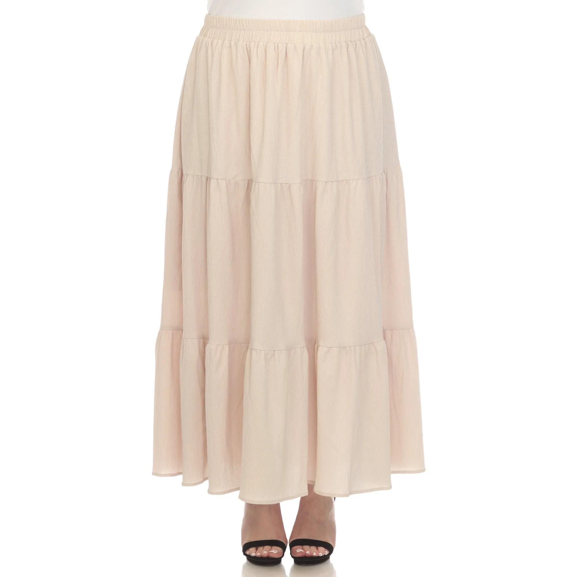 Plus Size Pleated Tiered Maxi Skirt sold by White Mark
