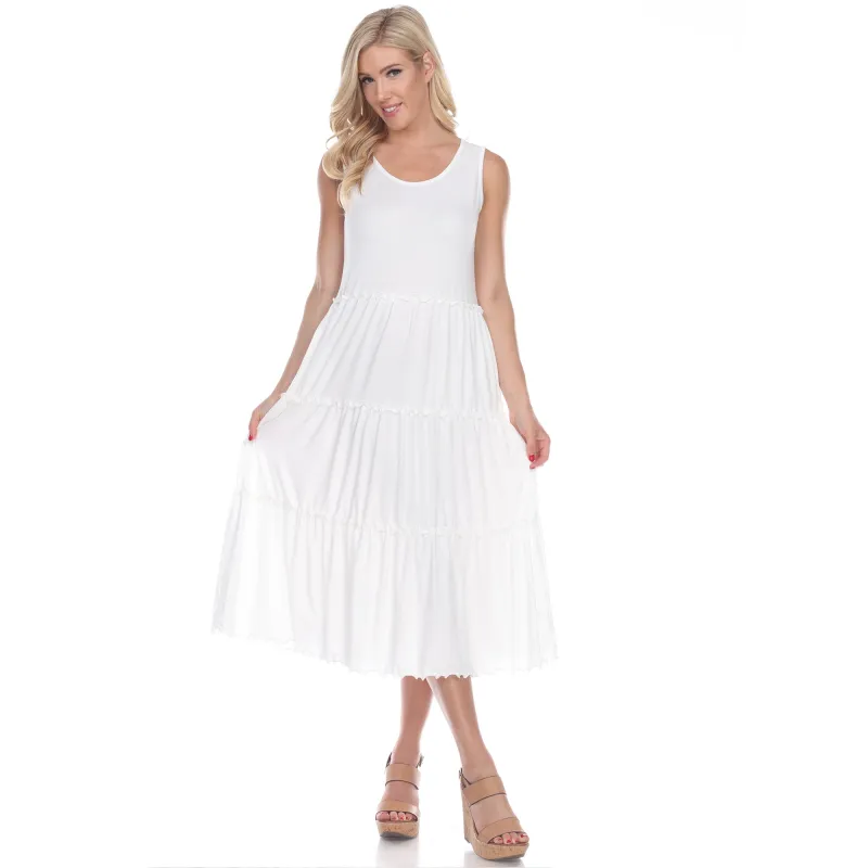 Women's Scoop Neck Tiered Midi Dress sold by White Mark