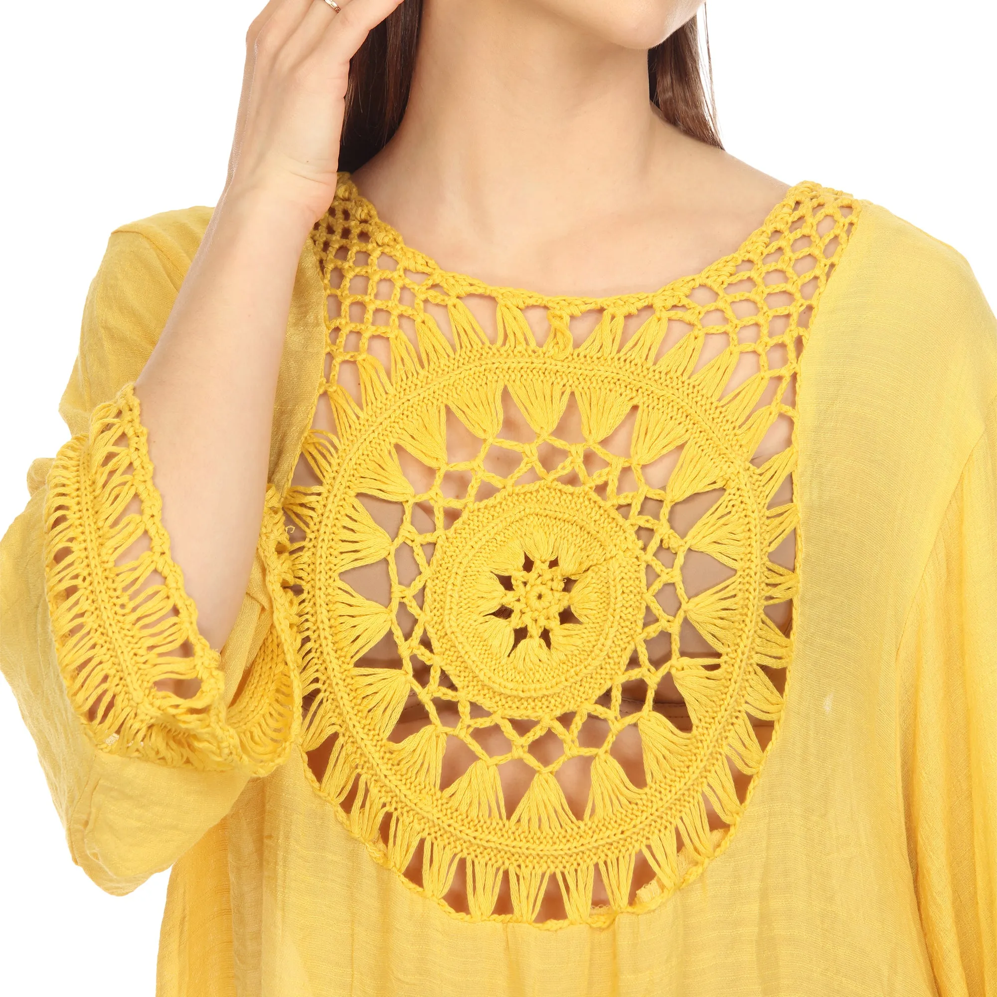 Women's Crocheted Fringed Trim Dress Cover Up sold by White Mark product image thumbnail 4