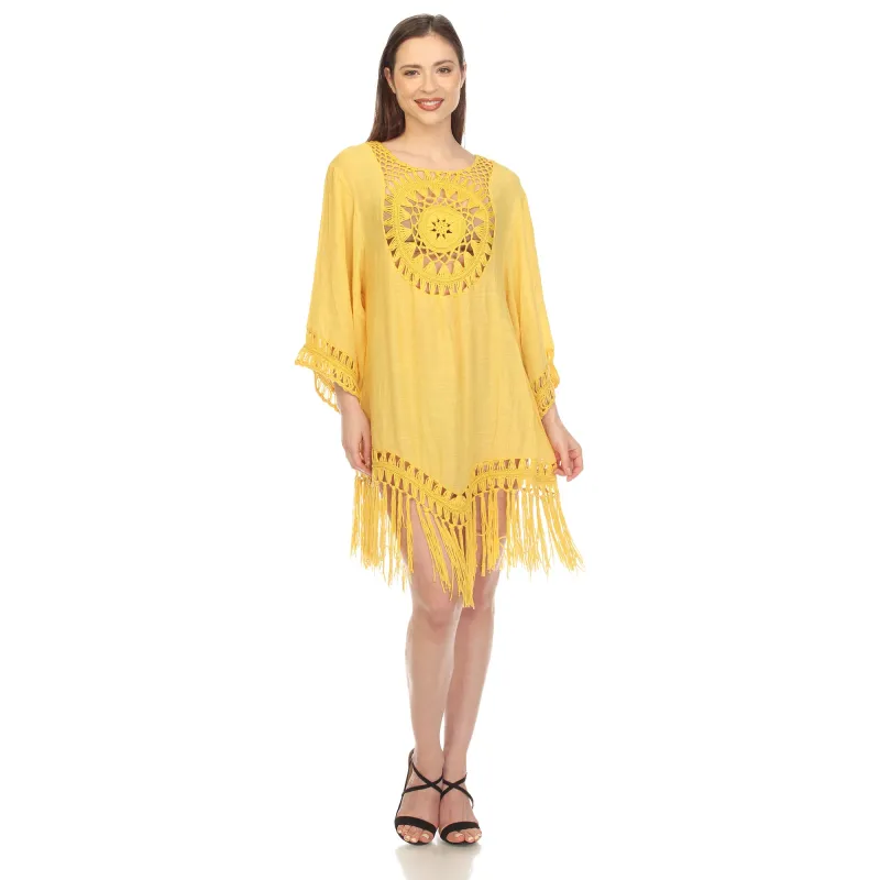 Women's Crocheted Fringed Trim Dress Cover Up made by White Mark