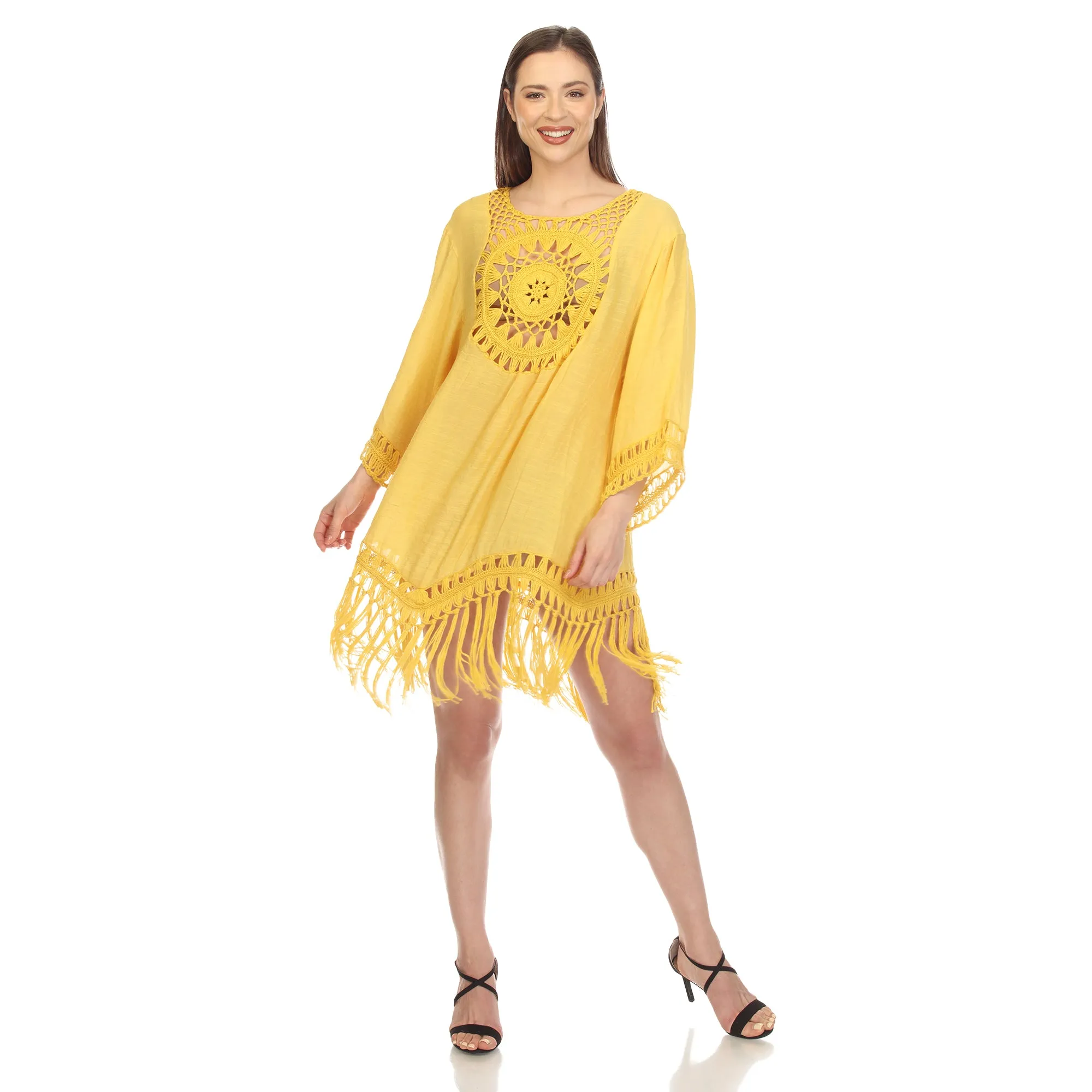 Women's Crocheted Fringed Trim Dress Cover Up sold by White Mark product image thumbnail 5